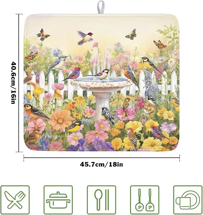 Spring Summer Floral Birds Dish Drying Mat - Image 2