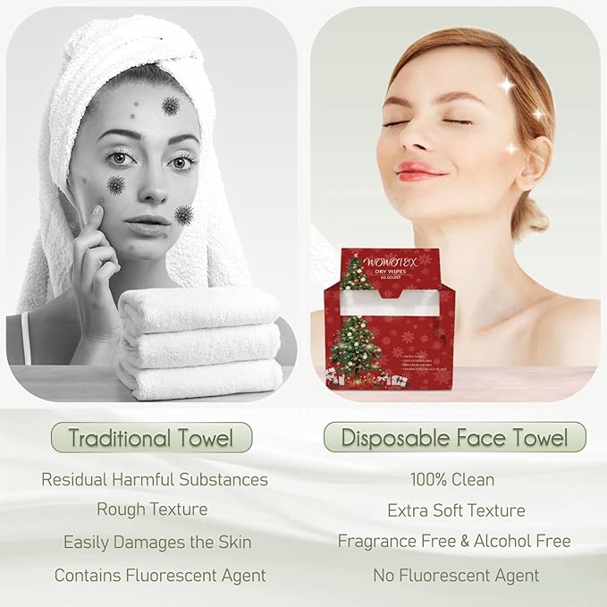 Christmas Style WOWOTEX Disposable Face Towel Biodegradable Large Dry Face - Image 5