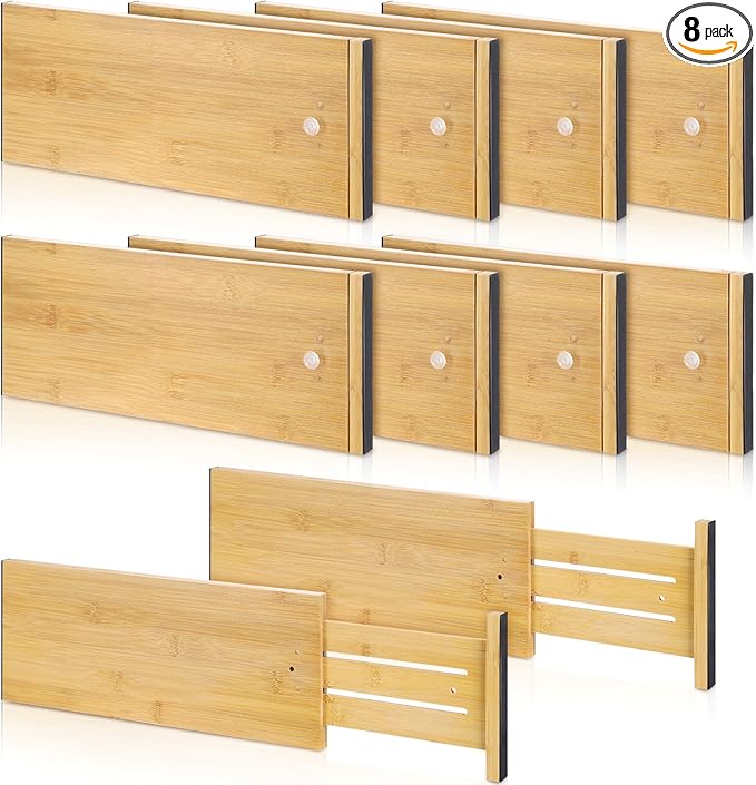 8 Pcs Deep Bamboo Drawer Dividers, Deep Kitchen Dresser Drawer Organizer by DoubleFill