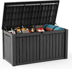 DRATO 150 Gallon Outdoor Storage Box, Large Waterproof Deck Box, Lockable Resin Storage Container with Reinforced Support for Patio Cushions, Garden Tools, UV-Resistant Outdoor Chest（Black，150 Gallon） by DRATOprovidesawarmandcozy