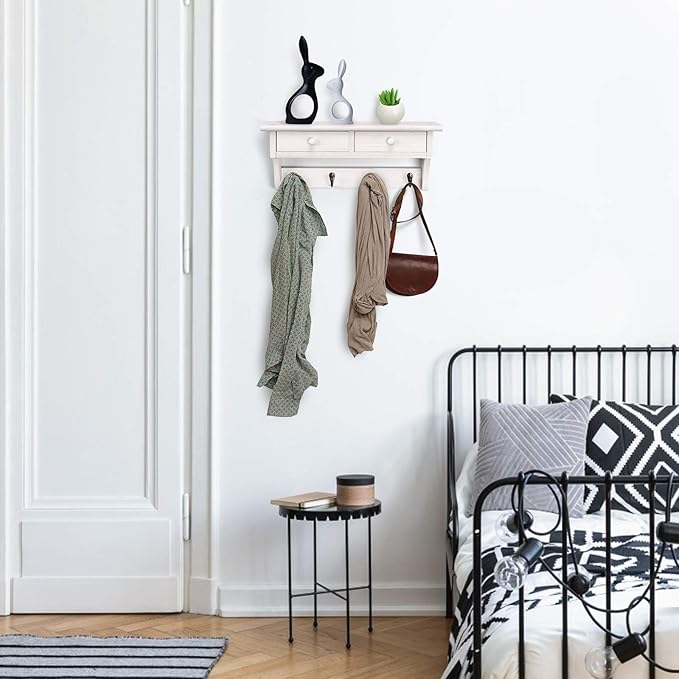 Emfogo Coat Hooks Wall Mounted, Rustic Wood Coat Rack Wall Mount Shelf - Image 4