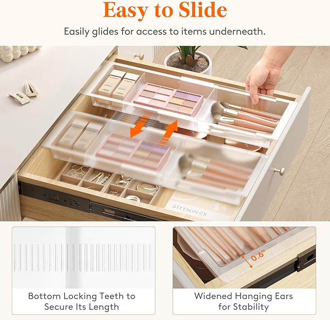 Lifewit Sliding Makeup Drawer Organizer, Fits 13-20" Deep Drawers, Extendable - Image 7