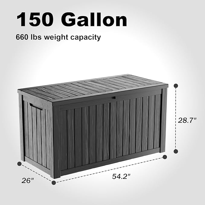 DRATO 150 Gallon Outdoor Storage Box, Large Waterproof Deck Box, Lockable Resin Storage Container with Reinforced Support for Patio Cushions, Garden Tools, UV-Resistant Outdoor Chest（Black，150 Gallon） - Image 2