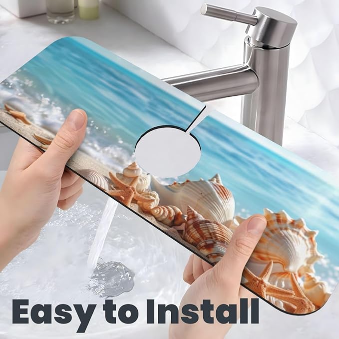 Faucet Draining Mat For Kitchen Sink, Beach Seashells Starfish Diatom Mud - Image 6