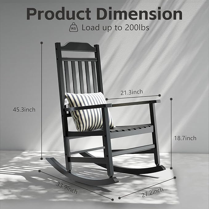 Patio Rocking Chair Outdoor Set of 4,Weather Resistant Poly Resin Oversized Porch Rocker,High Back Smooth Design,350lb Weight Capacity,Indoor Outdoor Use(4, Black) - Image 3