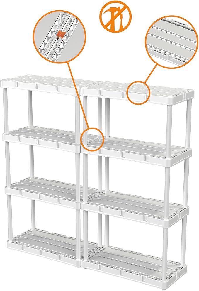 Gracious Living 4 Shelf Knect-A-Shelf Ventilated Light Duty Storage Home Organizer with Adjustable Shelves for Garage, Basement, and Laundry, White - Image 8