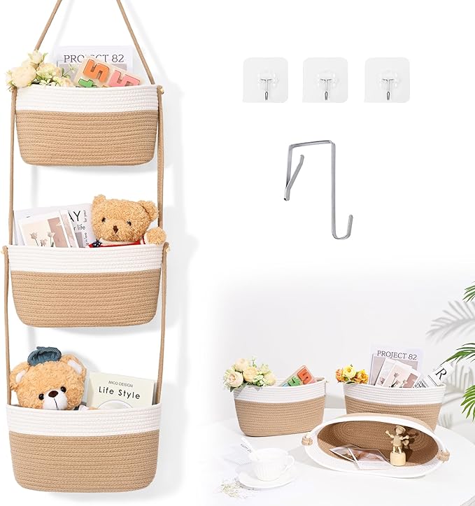 Hanging Basket, 3-Tier Wall Baskets, Over the Door Organizer by Degeyoyo