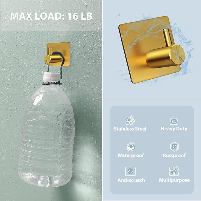 VIS'V Adhesive Towel Hooks, Waterproof Shower Wall Stick on Hooks - Image 4