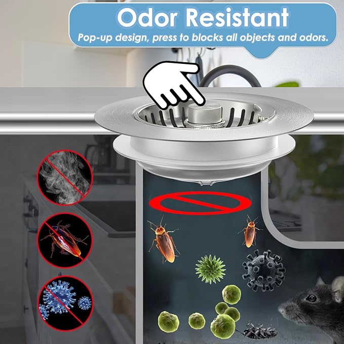 Semour 3 in 1 Kitchen Sink Drain Strainer, 304 Stainless Steel Kitchen Sink - Image 5