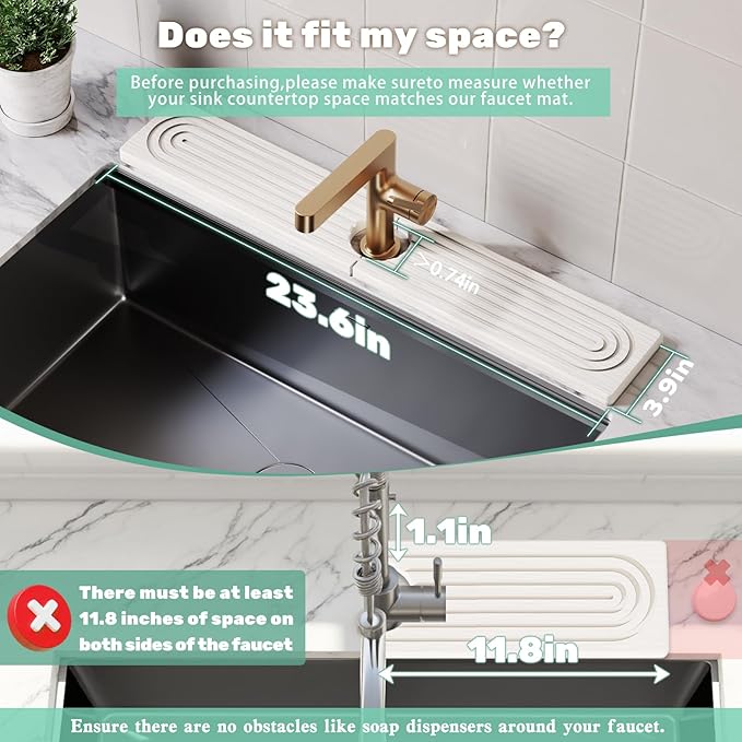 Stone Faucet Mat for Kitchen Sink, Diatomite Drying Stone Tray & Sink Protector - Image 3