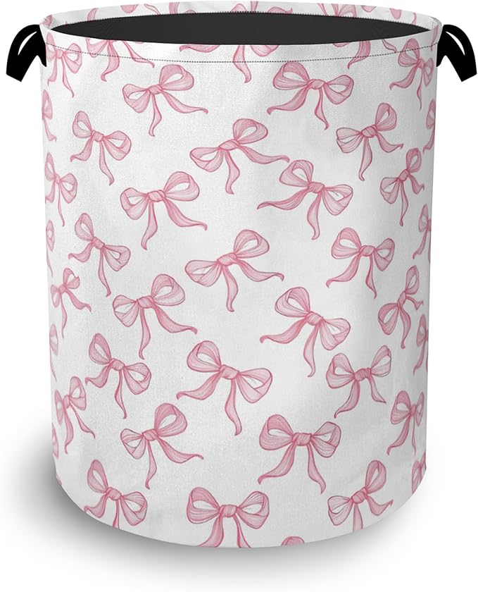 Cute Pink Bow Laundry Basket, Foldable Oxford Cloth Tote Bag Laundry Hamper by Unknown