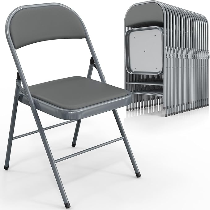 VINGLI 20 Pack Folding Chairs with Padded Seats, Metal Frame with Pu Leather Seat & Back, Capacity 350 lbs, Gray by VINGLI