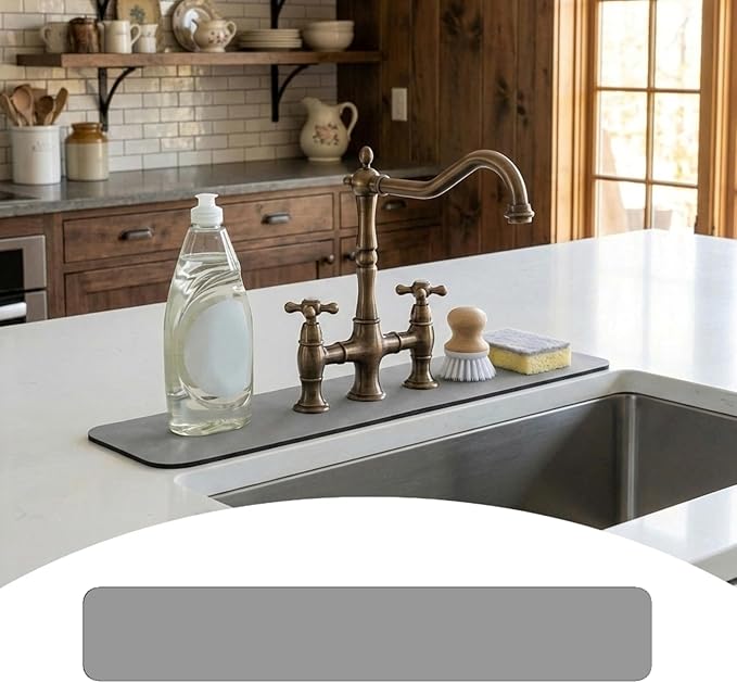 Customizable Faucet Mat for Kitchen Sink: 24" L x 4" W Grey Bathroom Counter by EazziSwitch
