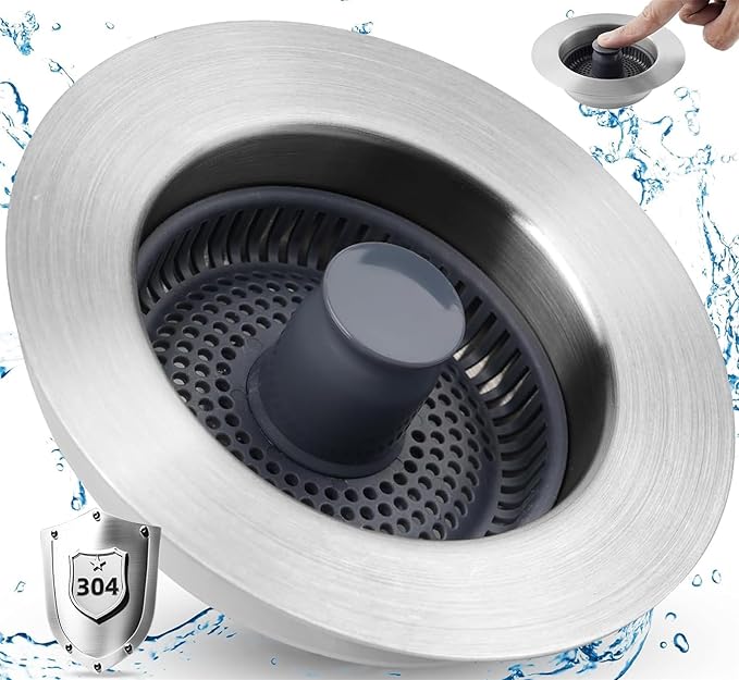 Universal Kitchen Sink Drain Strainer, 3 in 1 Stainless Steel Pop Up Kitchen by Greatcomfortathome