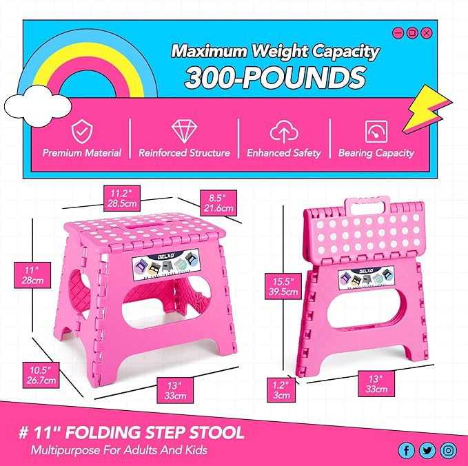 Delxo Folding Step Stool,11 Inch Non-Slip Foldable Step Stools for Kids and Adult,Portable Lightweight Small Folding Stool with Handle for Kitchen Bathroom in Pink,1 Pack - Image 5