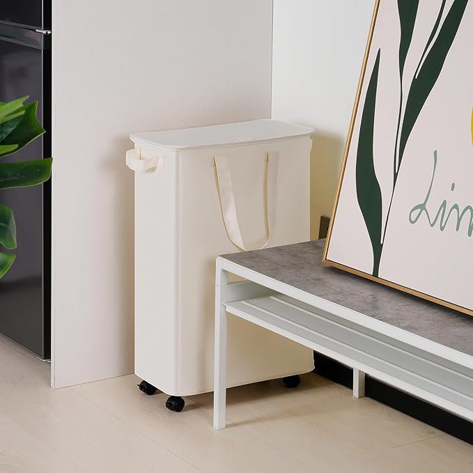 Slim Laundry Hamper with Lid and Wheels, Small Rolling Laundry Basket with - Image 7