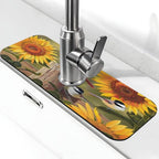 Sunflowers and songbirds Kitchen sink faucet pad, strong water absorption by Unknown