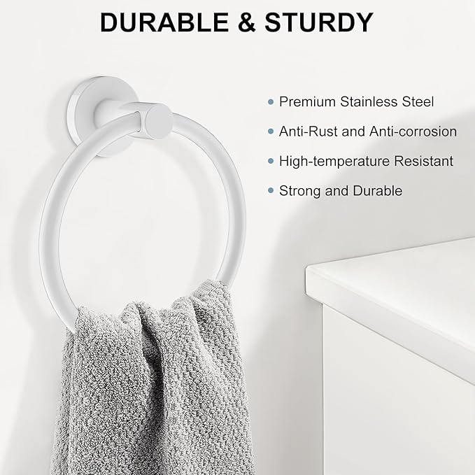 SetSail Towel Holder for Bathroom Wall White Towel Ring Stainless Steel Hand - Image 2