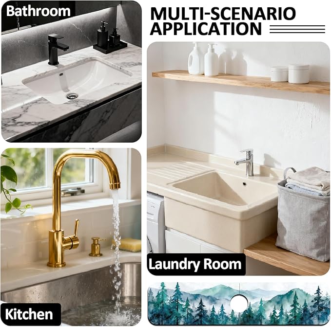 2 Pcs Kitchen Sink Splash Guard Faucet Mats Watercolor Forest Pattern Faucet Mat - Image 7