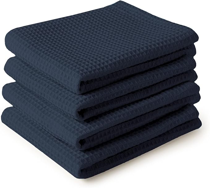 Encasa XO Kitchen Dish Towels Set | Navy Blue | Waffle Weave and Flat Hand Tea by EncasaXO