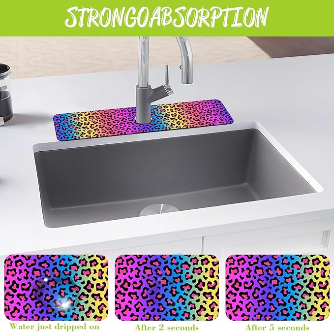 Sink Faucet Absorbing Mat Rainbow Colored Leopard Print Sink Splash Guard - Image 5