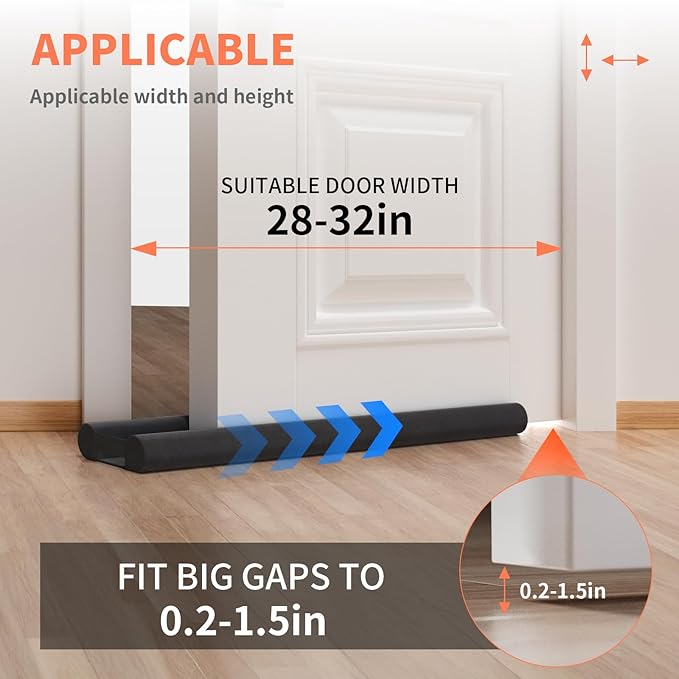 Door Draft Stopper for Bottom of Door, Upgraded Under Door Gap Filler for Big - Image 4