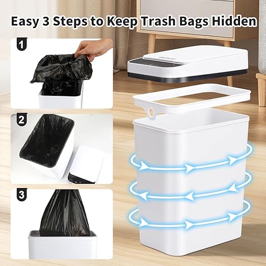 3 Pack Bathroom Trash Can with Lid, 2.5 Gallon Small Slim Trashcan, Automatic - Image 6