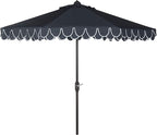 SAFAVIEH 9ft Outdoor Patio Umbrella, Round, Valance, Navy & White Trim, Auto Crank Tilt, UV Resistant for Deck, Backyard, Poolside (PAT8006A) by SAFAVIEH