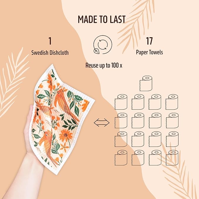 Swedish Dishcloths for Kitchen, 5 Pack Reusable Paper Towels Washable, Super - Image 4