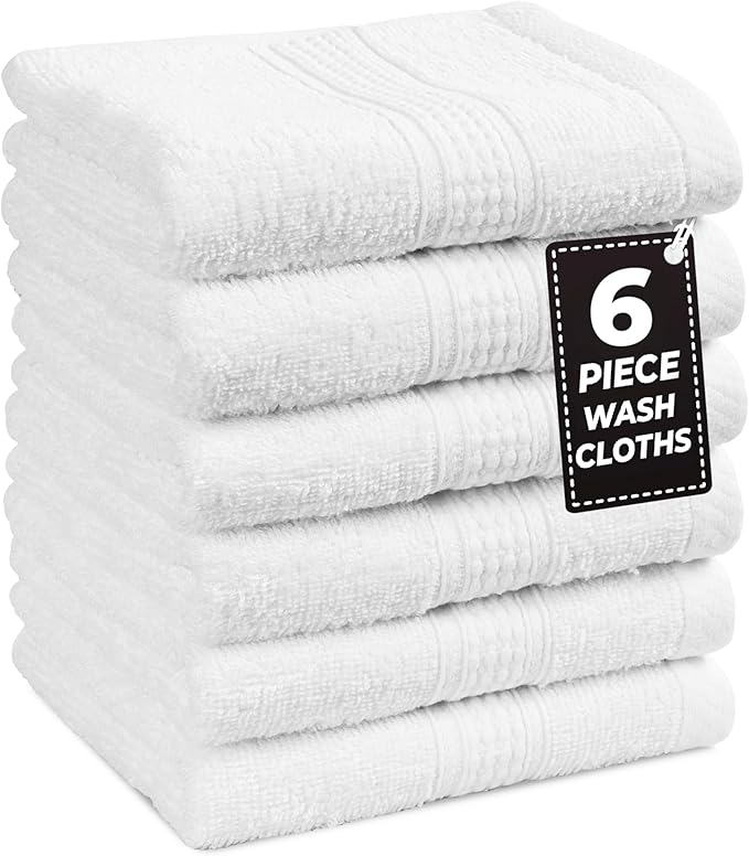 LANE LINEN 6 PC Wash Cloths Bathroom Set -100% Cotton Highly Absorbent by LaneLinen