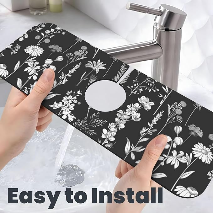 Faucet Draining Mat For Kitchen Sink, Wildflowers Plants Diatom Mud Absorbent - Image 6