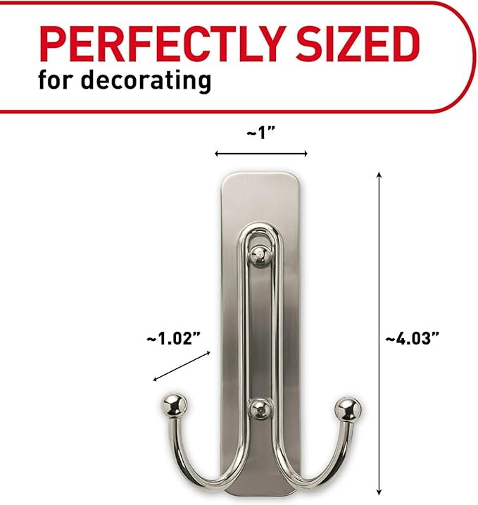 Command Large Satin Brass Double Hooks, 2 Hooks and 2 Strips, Damage-Free Wall - Image 3