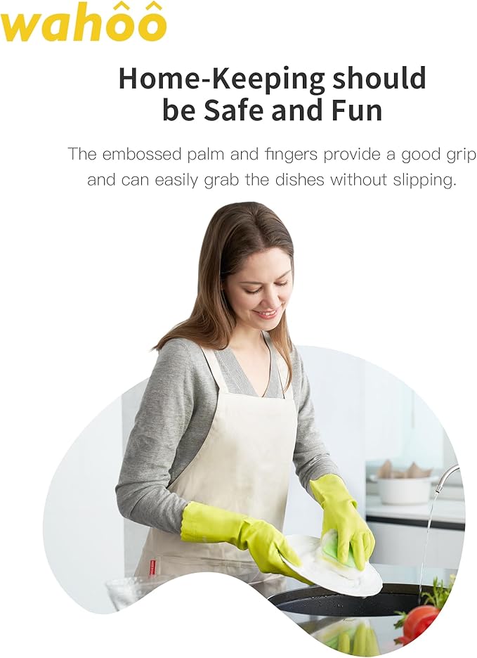 wahoo 3 Pairs Skin-Friendly Cleaning Gloves, Cotton Flocked Lined Dishwashing - Image 4
