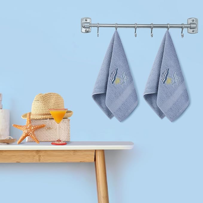 2 Pcs Beach Chair Hand Towels Slate Blue Bathroom Decor 14x29 Inch Embroidered - Image 4