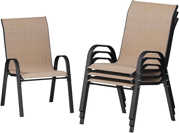UDPATIO Patio Chairs Set of 4, Stackable Outdoor Dining Chairs with High Back, Breathable Outdoor Chair All Weather Textilene Fabric, 350LBS Capacity for Garden/Backyard (Brown) by UDPATIO