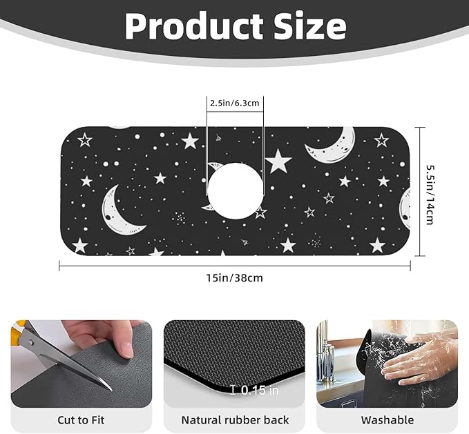 Faucet Draining Mat For Kitchen Sink, Moons Stars White Diatom Mud Absorbent - Image 2