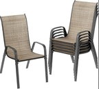 MAMIZO Patio Dining Chairs, Stackable All Weather Teslin Chair, Heavy Duty Outdoor Breathable Chairs Set, w/Armrests, Upgraded Chair FeetW/Strenthened Iron Spacers, 330 LBS (6, Brown) by MAMIZO