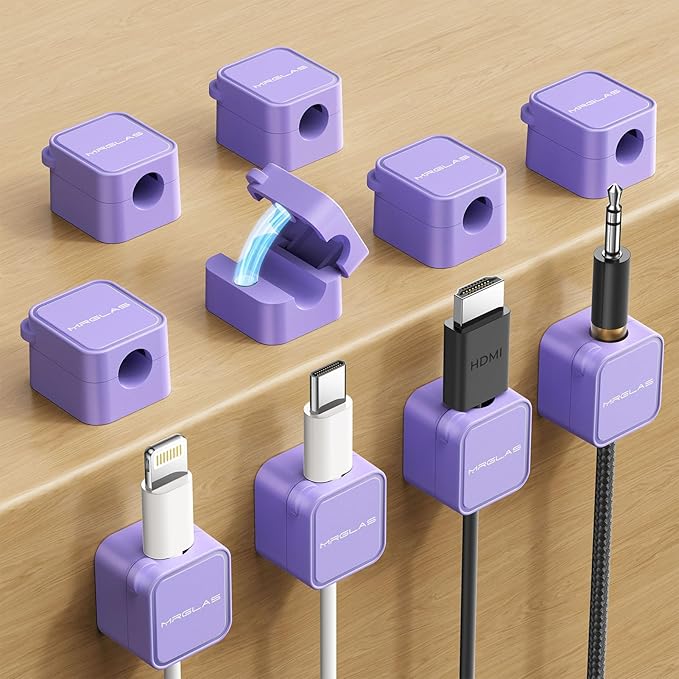 MRGLAS 10-Pack Magnetic Cable Management Cord Organizer, Cable Holder Clips by MRGLAS