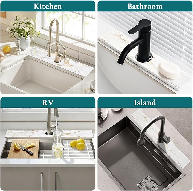 Mrcrypos Stone Faucet Mat for Kitchen Sink, 15.7" Fast Drying Sink Splash Guard - Image 3