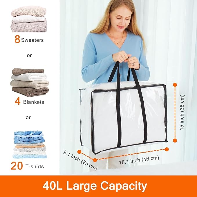 Vieshful 5 Pack Clear Comforter Storage Bag, 40L Clothes Storage Bag - Image 2