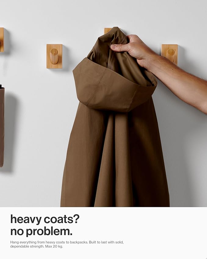 LARHN Wooden Wall Hooks, Wall Mounted Coat Hooks - Image 3