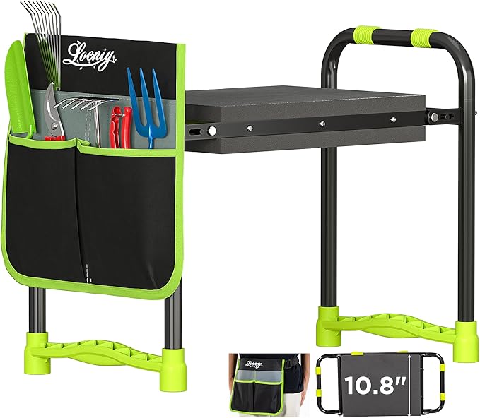 10.8” Wide Garden Kneeler and Seat, Heavy Duty Foldable Gardening Stool with Tool Belt Pouch, Portable Gardening Bench Chair for Seniors & Parents, Non-Slip & Easy Grip Design by LOENIY