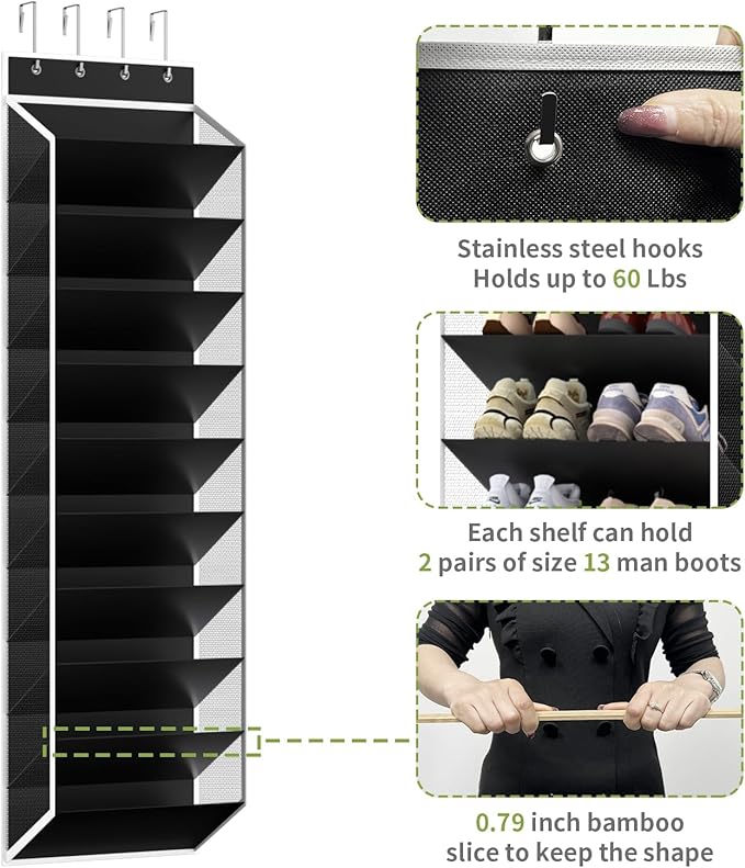 KEEPJOY 10 Tiers Mesh Over Door Shoe Organizer Storage, Hanging Shoe Holder - Image 6