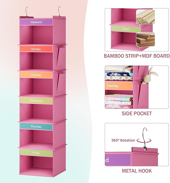 YOUDENOVA 6-Shelf Weekly Hanging Closet Organizer, Weekly Clothes Organizers - Image 5