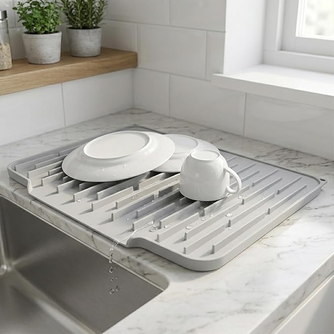 Silicone Dish Drying Mat with Raised Drain Spout, 15mm Thick Heat Resistant by Unknown