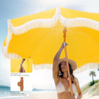 PHI VILLA 7ft Beach Umbrella with Fringe & Sand Anchor, Outdoor Patio Heavy Duty Windproof Portable Tassel Umbrellas for Sand with Push Button Tilt & Carrying Bag, UPF 50+, Yellow - Image 3
