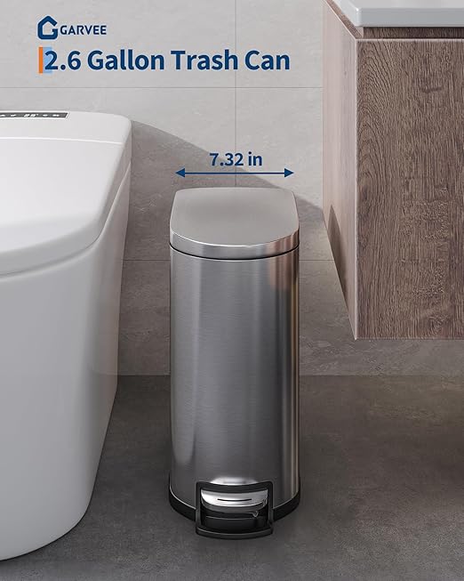 Garvee 2.6 gal / 10 L Stainless Steel Bathroom Trash Can - Image 2