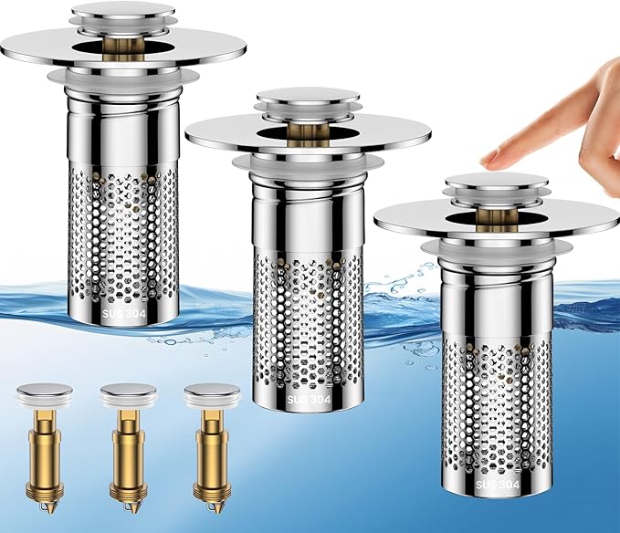 ​Bathroom Sink Drain Strainer, Universal Pop-Up Sink Stopper Hair Catcher by Mengine