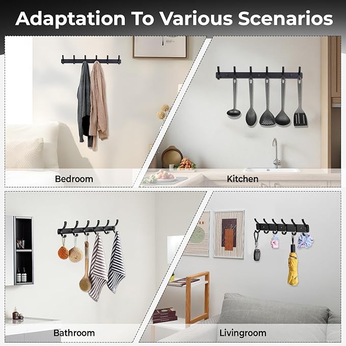 Coat Rack Wall Mount, 2 Pack Coat Hooks Hanger Wall Double Hook Rack Rail Towel - Image 8