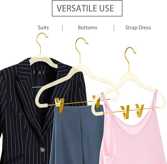 MIZGI Slim Gold Glitter Pants & Skirt Hangers – Adjustable Gold Clips & Hooks - Image 2